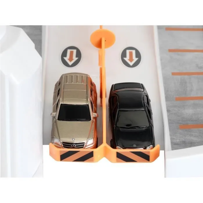 Garage Mercedes-Benz 5 niveaux Klein - Avec deux voitures miniatures (1:24), ascenseur, station de lavage et station-service - Jouet pour enfants dès 3 ans