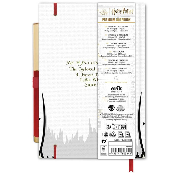 ERIK - Cahier premium A5 avec stylo Harry Potter Hedwig - Dimensions 230 x 150 x 20 mm - 418 g