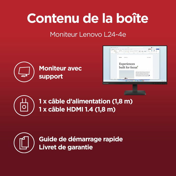 Lenovo L24-4e 68C2KAC1EU Noir 23,8 pouces Full HD IPS