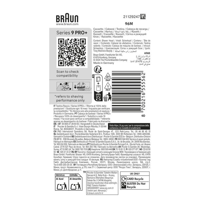 Braun Tête de rasoir Series 9 + Kombipack 96M noir Braun Tête de rasoir Series 9 + Kombipack 96M noir