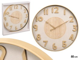 GIFTDECOR Horloge murale chiffres en relief effet bois 50cm