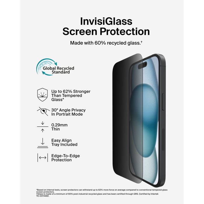 Belkin ScreenForce InvisiGlass AM Privacy pour iPhone 16 Plus / 15 Plus / 14 Pro Max