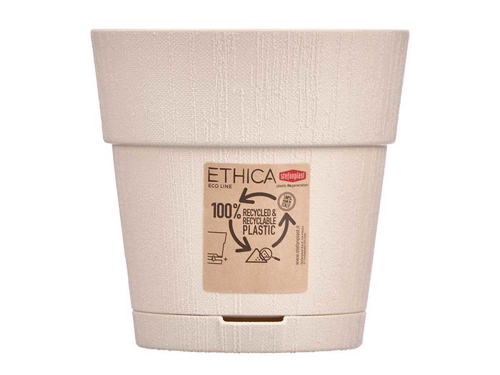 Stefanplast Maceta Plastique 15 cm Ethica Blanc Cassé avec Réservoir d'Eau 1,6 L (Set de 12)