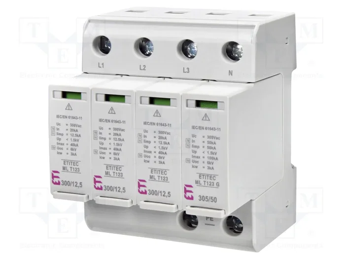 ETI POLAM Limiteur de surtensions ETITEC ML T123 300/12,5 3+1 Type 1+2+3 ETI POLAM Limiteur de surtensions ETITEC ML T123 300/12,5 3+1 Type 1+2+3