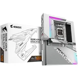 Gigabyte B650E AORUS STEALTH ICE Carte mère ATX - Socket AM5 - Compatible AMD Ryzen 9000 - DDR5 jusqu'à 8000 MHz - Wi-Fi 7 - 1x PCIe 5.0 M.2 - LAN 2.5 GbE - USB 3.2 Gen 2x2