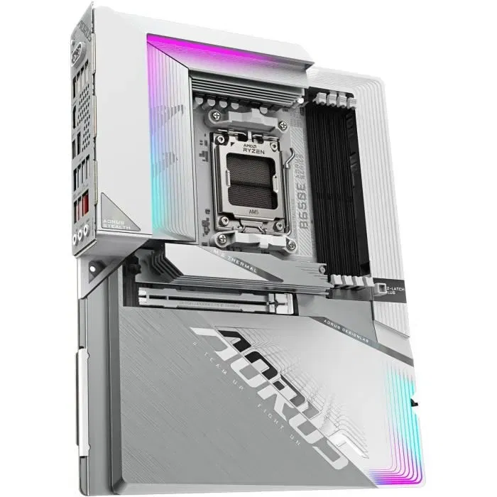 Gigabyte B650E AORUS STEALTH ICE Carte mère ATX - Socket AM5 - Compatible AMD Ryzen 9000 - DDR5 jusqu'à 8000 MHz - Wi-Fi 7 - 1x PCIe 5.0 M.2 - LAN 2.5 GbE - USB 3.2 Gen 2x2 Gigabyte B650E AORUS STEALTH ICE Carte mère ATX - Socket AM5 - Compatible AMD Ryzen 9000 - DDR5 jusqu'à 8000 MHz - Wi-Fi 7 - 1x PCIe 5.0 M.2 - LAN 2.5 GbE - USB 3.2 Gen 2x2