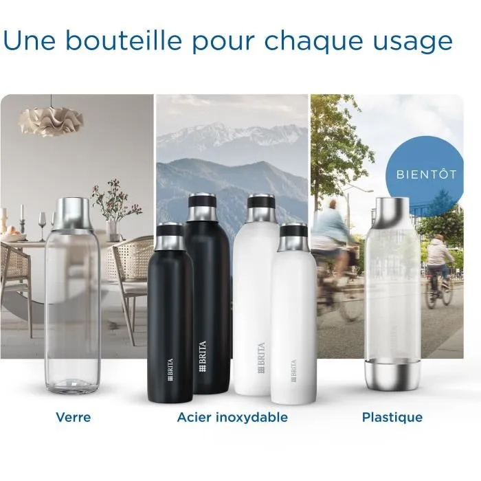 Brita Pack de 2 bouteilles en verre 1L - Compatibles machine SodaTRIO - Récipient pour fontaine à eau