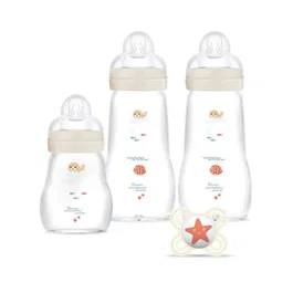 MAM Coffret de Naissance Biberons en Verre 170ml + 260ml x2 + Sucette Naissance - Biberons Verre Lavables au Lave-vaisselle et Stérilisables