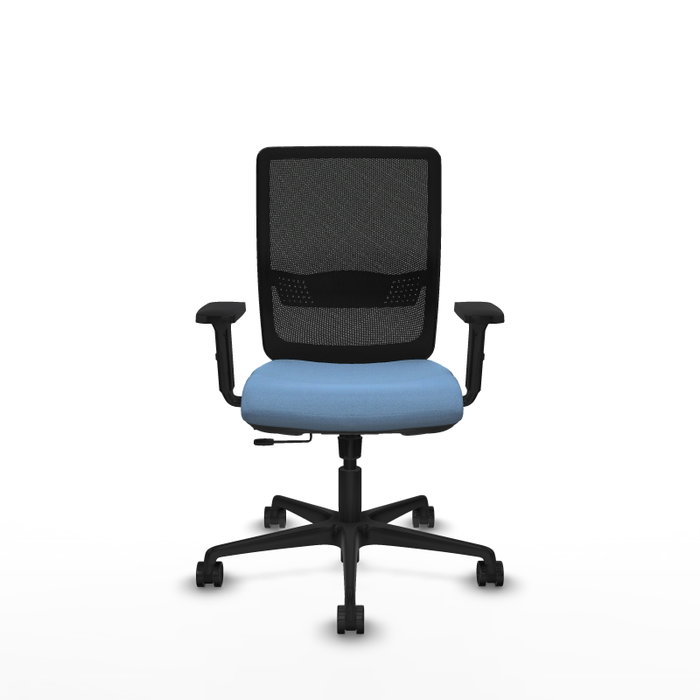 Chaise Haches Synchrone/Traslack tissu Bleu ciel Maille Noir Base en nylon noir Accoudoir 2D Sans appui-tête Roulettes 65mm nylon