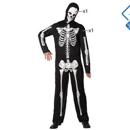 Déguisement Squelette Homme Noir Halloween Taille M-L, Adulte, Composition Polyester