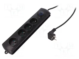 QOLTEC Bloc multiprise parafoudre 4 prises, 1,5m, noir
