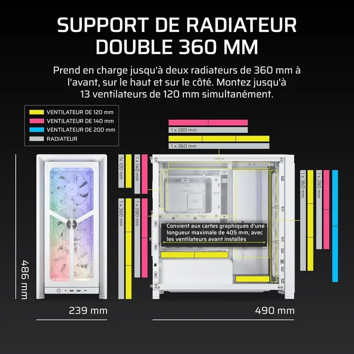 Corsair FRAME 4000X RS Boîtier PC Moyen Tour - Blanc - 4 ventilateurs RS120 - Flux d'air optimisé Corsair FRAME 4000X RS Boîtier PC Moyen Tour - Blanc - 4 ventilateurs RS120 - Flux d'air optimisé