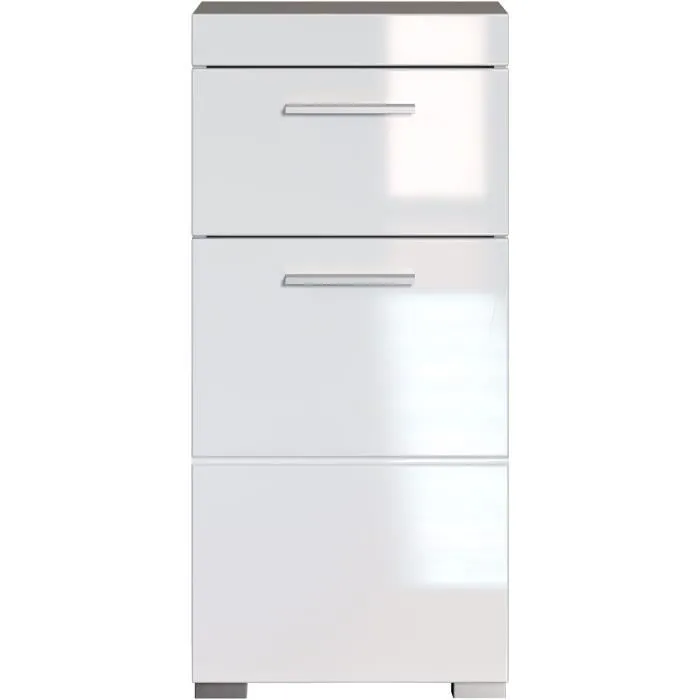 Trendteam Amanda - Meuble bas de salle de bain blanc, 1 porte et 1 tiroir, L 37 x P 31 x H 79 cm - Rangement en mélamine