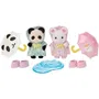 Sylvanian Families - Figurines Articulées Duo Bébés Panda et Souris Marshmallow en Habits de Pluie avec Parapluies Détachables