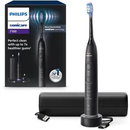 Philips HX7421/01 - Brosse à dents électrique Sonicare Série 7100 Noire - Bluetooth, autonomie 3 semaines, 4 modes, 3 intensités, technologie BrushSync, étui de voyage USB