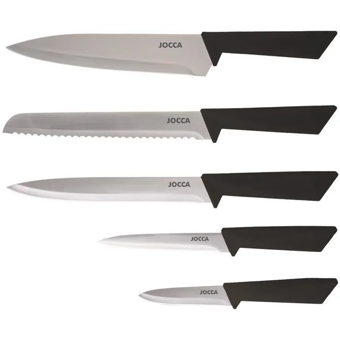 JOCCA Set de 5 Couteaux avec Bloc en Polypropylène Noir - Set Professionnel pour Cuisine