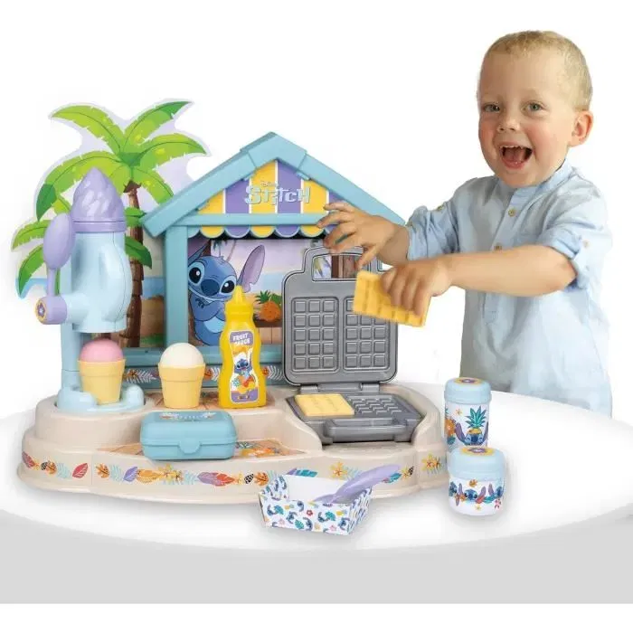 Smoby - Fabrique à glaces et gaufrier Paillote Gourmande Stitch - Jouet de cuisine pour enfant dès 3 ans avec 12 accessoires