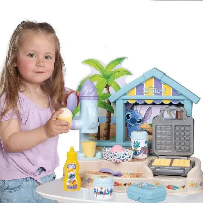 Smoby - Fabrique à glaces et gaufrier Paillote Gourmande Stitch - Jouet de cuisine pour enfant dès 3 ans avec 12 accessoires