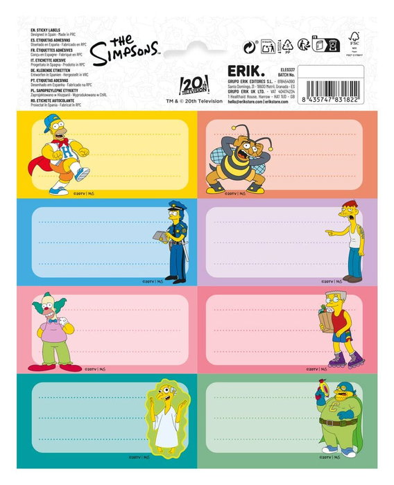 Grupo Erik Les Simpson Étiquettes Autocollantes (Lot de 10) Grupo Erik Les Simpson Étiquettes Autocollantes (Lot de 10)