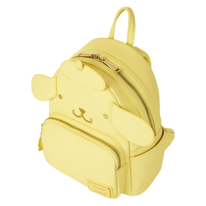 LOUNGEFLY Mochila Pompompurin Hello Kitty Sac à Dos 26 cm en Similicuir Texturé avec Bretelle Rembourrée, Poche à Fermeture Éclair et Détails Dorés
