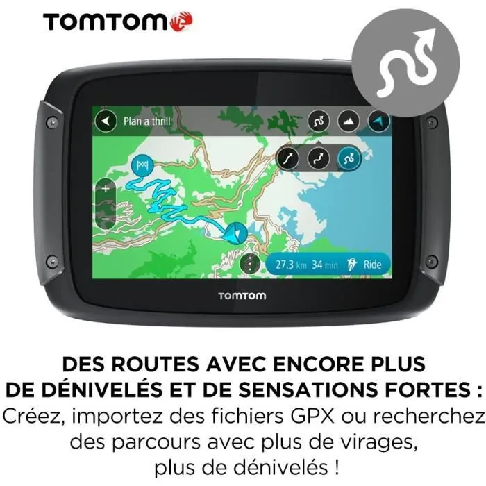 TomTom GPS Moto RIDER 550 Premium Pack - Navigateur moto avec carte monde, écran tactile 4,3 pouces, TomTom Traffic, Alertes zones de danger, Appel mains-libres