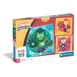 Clementoni - 3 Puzzles de 48 Pièces - Iron Man - Puzzle Enfant sur le Thème Marvel - 21 x 20,5 cm
