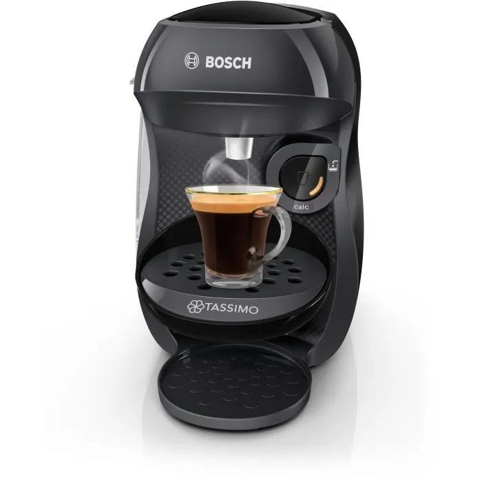 Bosch TAS102EC3 - Machine à café automatique Tassimo Happy noire - Inclut 3 packs de T-Discs - Compacte, éco-conçue, réservoir 0.7L, facile d'utilisation