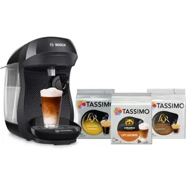 Bosch TAS102EC3 - Machine à café automatique Tassimo Happy noire - Inclut 3 packs de T-Discs - Compacte, éco-conçue, réservoir 0.7L, facile d'utilisation