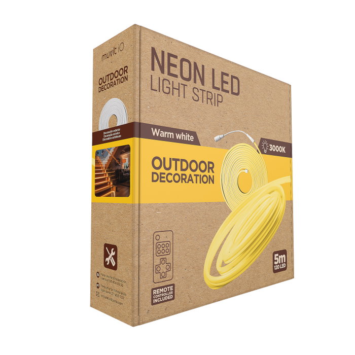Muvit Tira LED Neon IP65 5m Blanc Chaud 3000K 2600lm avec Télécommande Muvit Tira LED Neon IP65 5m Blanc Chaud 3000K 2600lm avec Télécommande