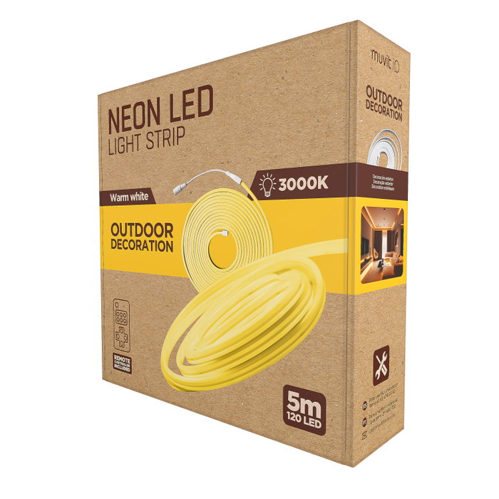 Muvit Tira LED Neon IP65 5m Blanc Chaud 3000K 2600lm avec Télécommande Muvit Tira LED Neon IP65 5m Blanc Chaud 3000K 2600lm avec Télécommande
