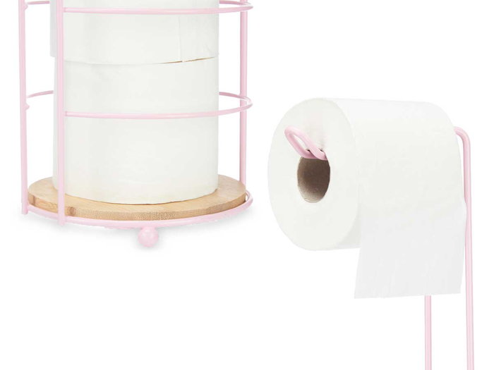 Berilo Porte-Rouleau Métal Bambou Rose Dépotoir 16,5x63,5x16,5 cm (Set de 4)