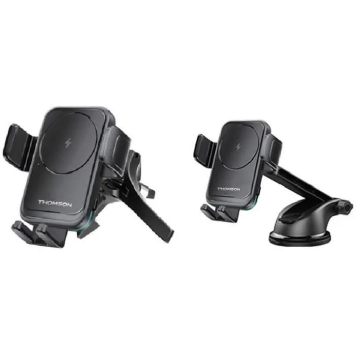 Thomson Support de Téléphone Voiture avec Chargeur sans Fil 15W - Fixation par Ventouse et Grille d'Aération Thomson Support de Téléphone Voiture avec Chargeur sans Fil 15W - Fixation par Ventouse et Grille d'Aération