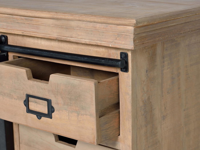 GINER Y COLOMER Meuble TV style industriel en bois de manguier et métal, couleur naturel et gris