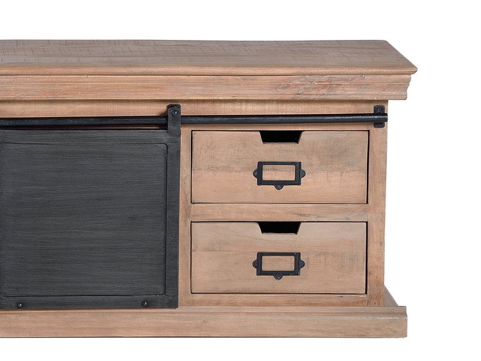 GINER Y COLOMER Meuble TV style industriel en bois de manguier et métal, couleur naturel et gris