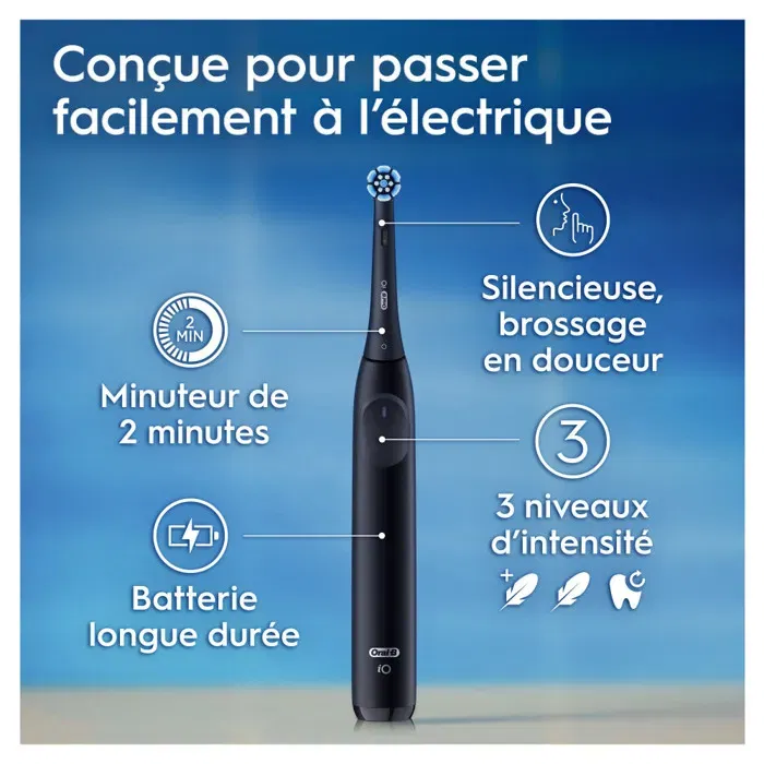 Oral-B iO2 - Brosse à dents électrique - Noir - 3 modes de brossage, minuteur 2 minutes, capteur de pression, batterie longue durée