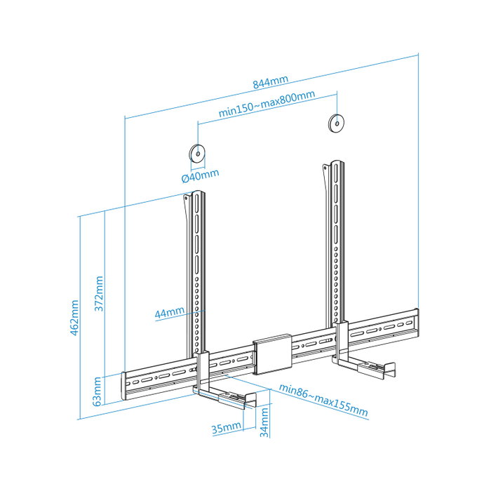 Tooq Support Barre de Son TV Multinstallation Noir pour Montage Mural et VESA 800x400 jusqu'à 15 kg