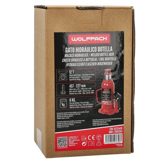 WOLFPACK LINEA PROFESIONAL Cric Hydraulique Bouteille 12000 Kg