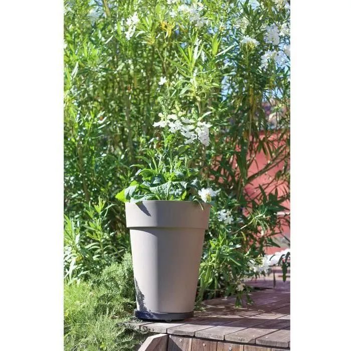 Eda - Vase de jardin Toscane, Taupe, Ø 44 x H 53 cm, 50 L, en résine anti-UV et anti-gel, pour extérieur et intérieur, fabriqué en France, garanti 7 ans