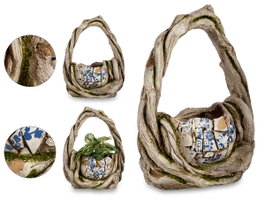 Ibergarden Cesta Panier en Polyrésine Rustique pour Jardin Gris/Blanc/Azul 43,5 cm (Set de 2)