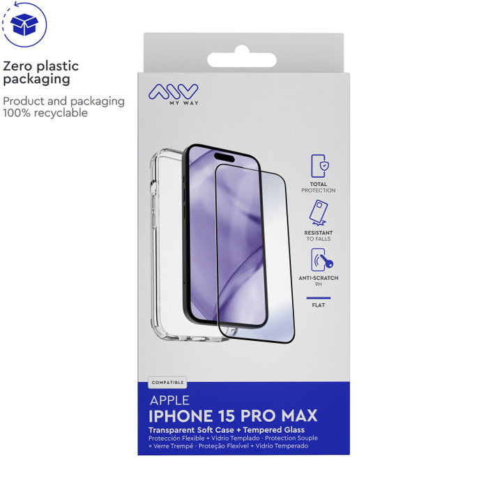 Myway Carcasa pour Apple iPhone 15 Pro avec Protection Écran en Verre Trempé – TPU Transparent