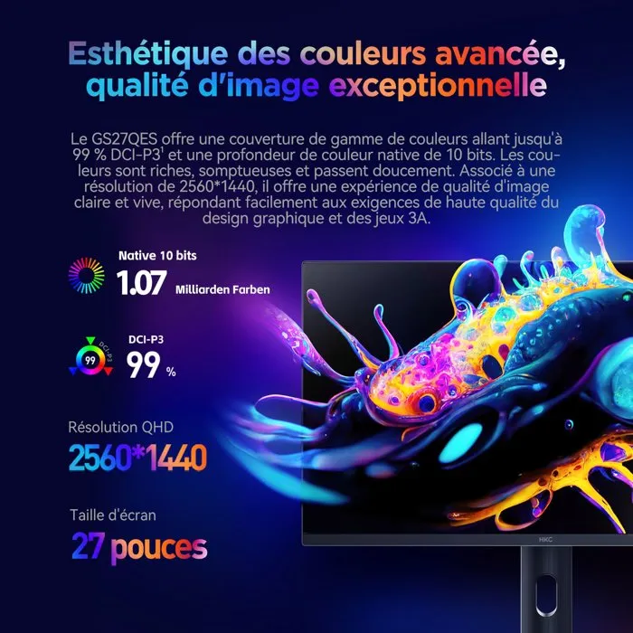 HKC GS27QES Ecran PC Gamer 27'' OLED QHD 360Hz HKC GS27QES Ecran PC Gamer 27'' OLED QHD 360Hz