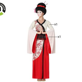 Costume Geisha Femme Adulte Rouge Taille XL, Japon, 2 pièces (Robe et Ceinture)