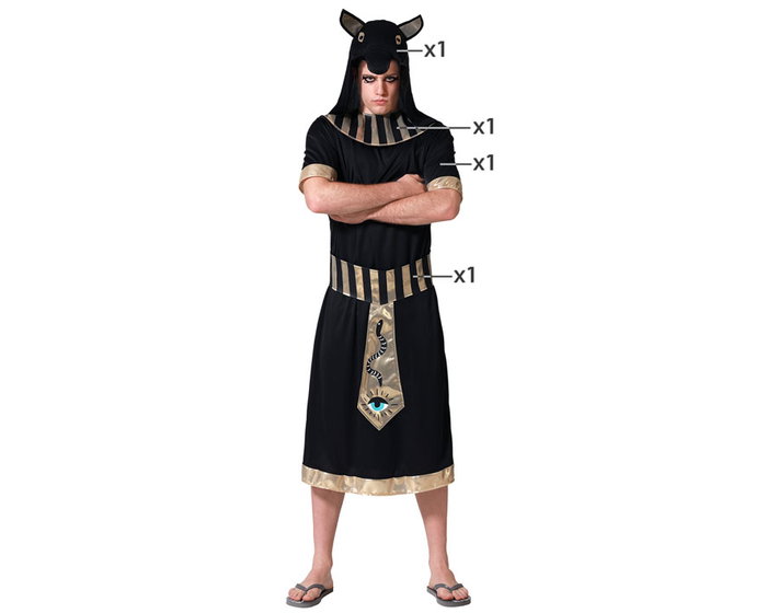 Déguisement Égyptien Homme Adulte Noir - Taille XS-S - Inclut Tunique, Ceinture, Collier et Coiffe - Thème Égypte Antique