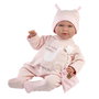 Llorens Muñeca Mimi, poupée nouveau-né qui pleure avec pyjama rose 42 cm en tissu, langue espagnole, sons et lumières, fonctionne avec piles