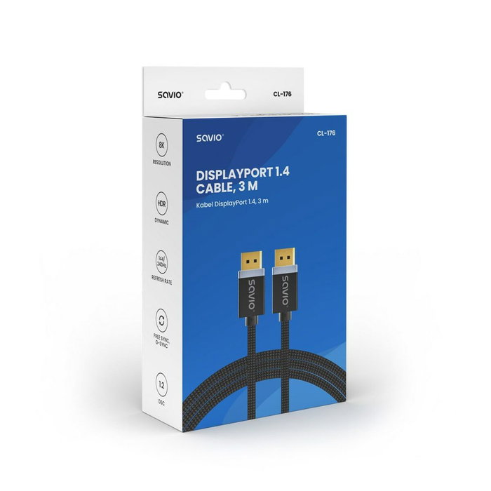 SAVIO Câble DisplayPort vers DisplayPort 1.4, 1m, noir