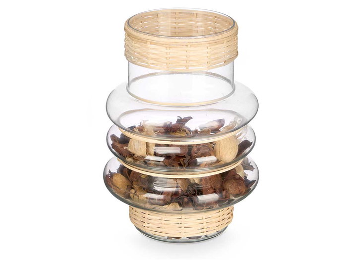 GIFTDECOR Porte-bougies Aros en verre et rotin