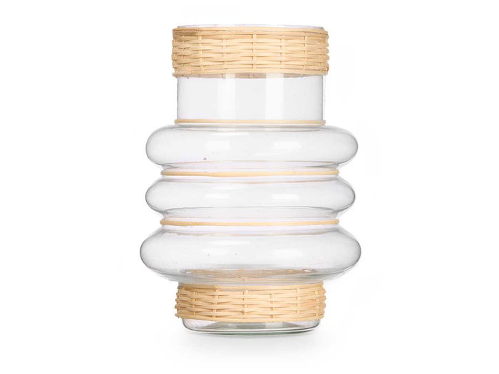 GIFTDECOR Porte-bougies Aros en verre et rotin
