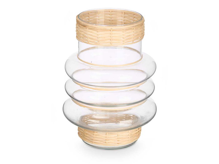 GIFTDECOR Porte-bougies Aros en verre et rotin