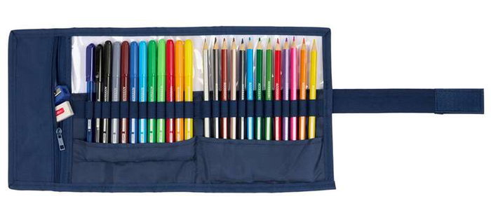 Benetton Plumier Roulant 27 Pièces Damero 7x20x7cm - Idéal Enfant 36 Mois - Langue Espagnol