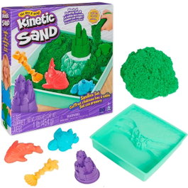 Spin Master Bac à sable Vert Kinetic Sand - 450g de sable, 4 moules, outils et plateau - Jouet créatif dès 3 ans